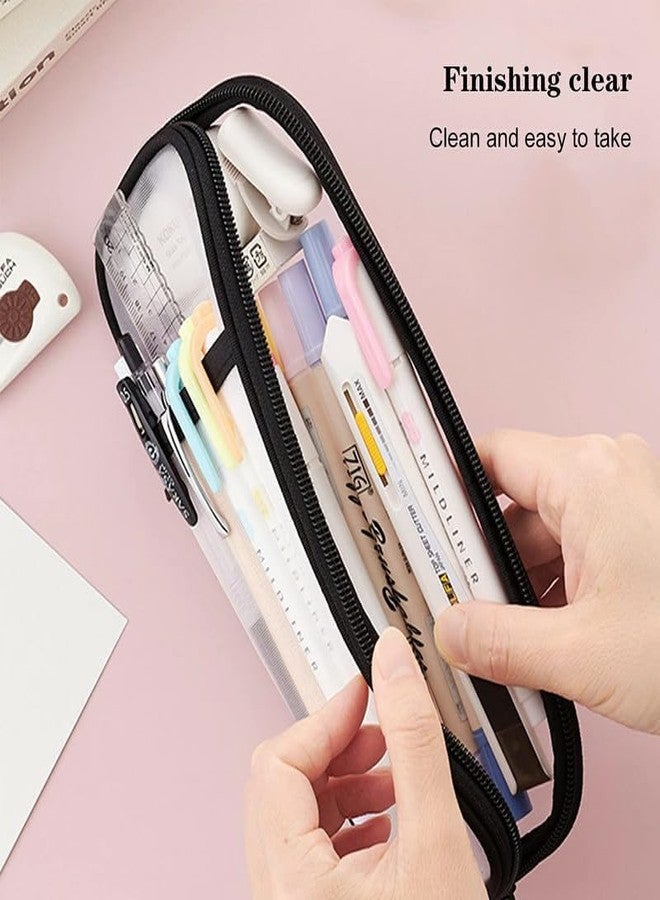 DROPOSALE Big Transparent Pencil Pouch with Zipper Simple Stationery Bag Aesthetic for School Teen Girl Boy Multi-Purpose Use for Office Men Women Pack of 1 (Light Black) - Image 3